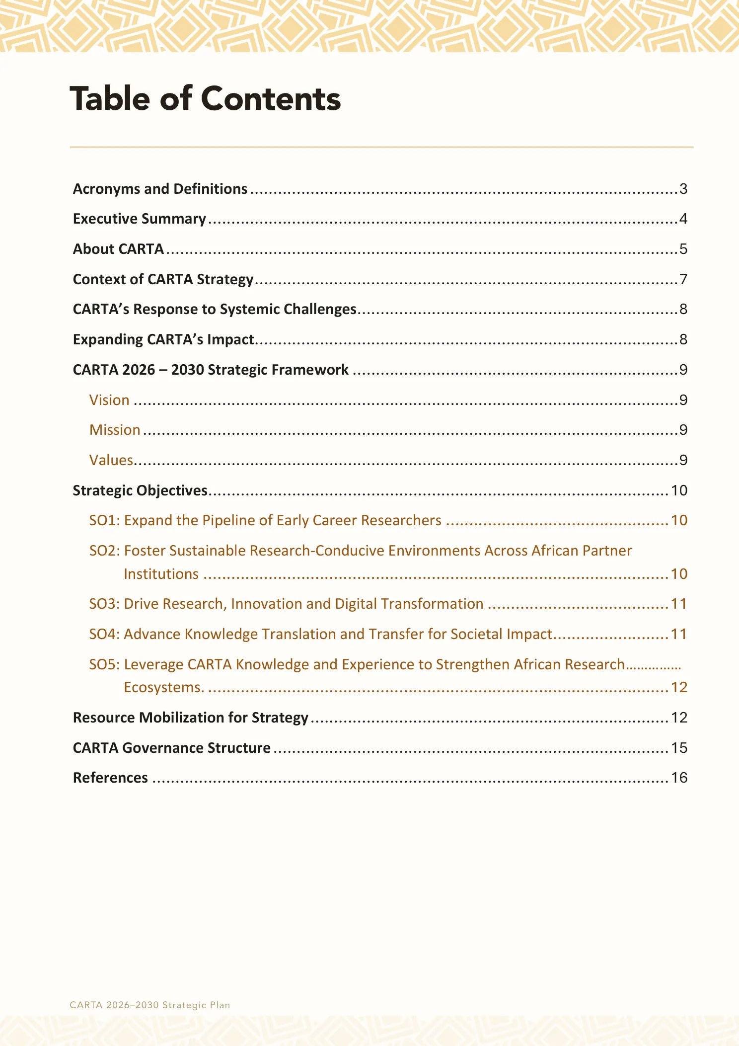 Page 2 of the CARTA Strategic Plan 2026 to 2030