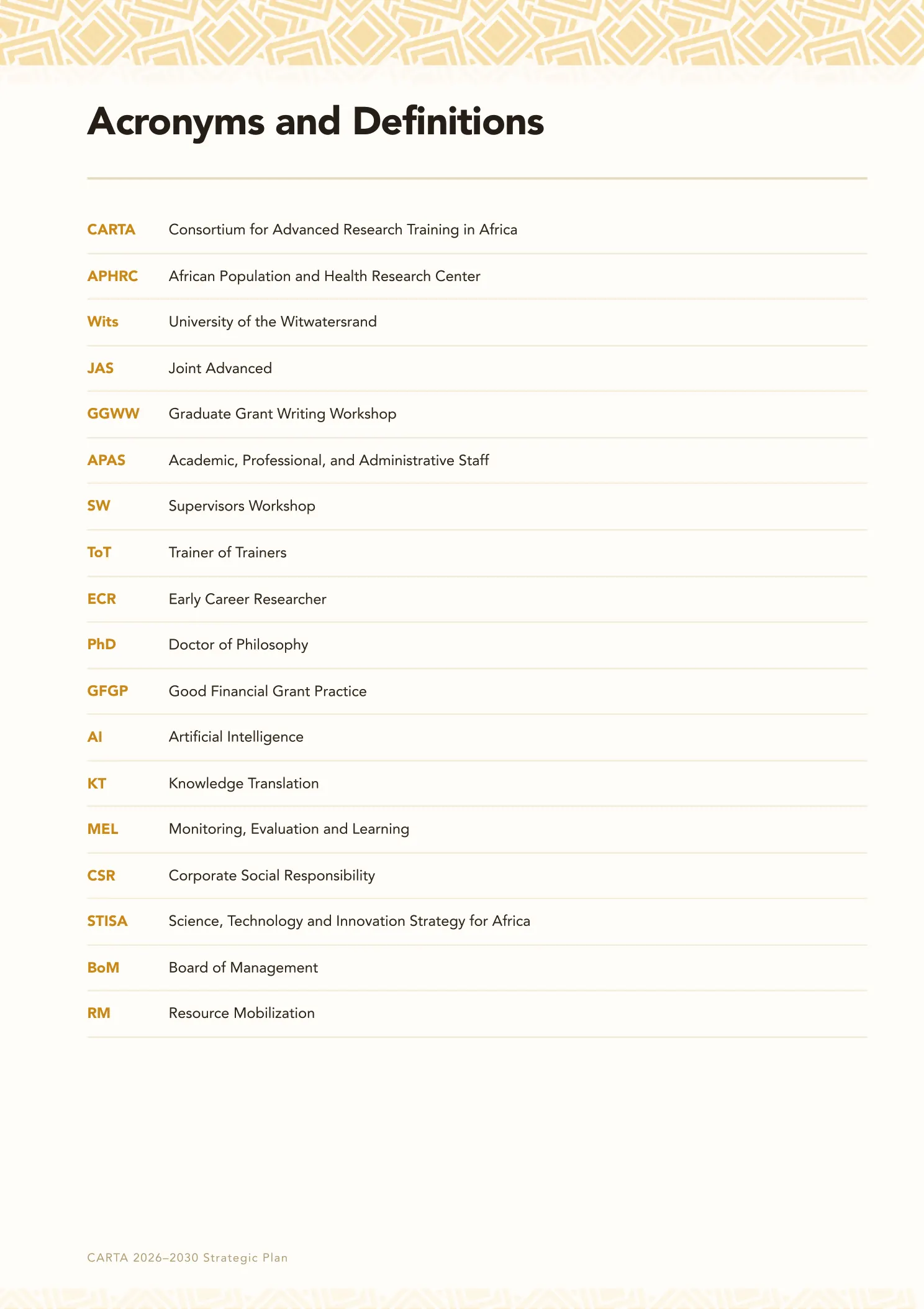 Page 3 of the CARTA Strategic Plan 2026 to 2030