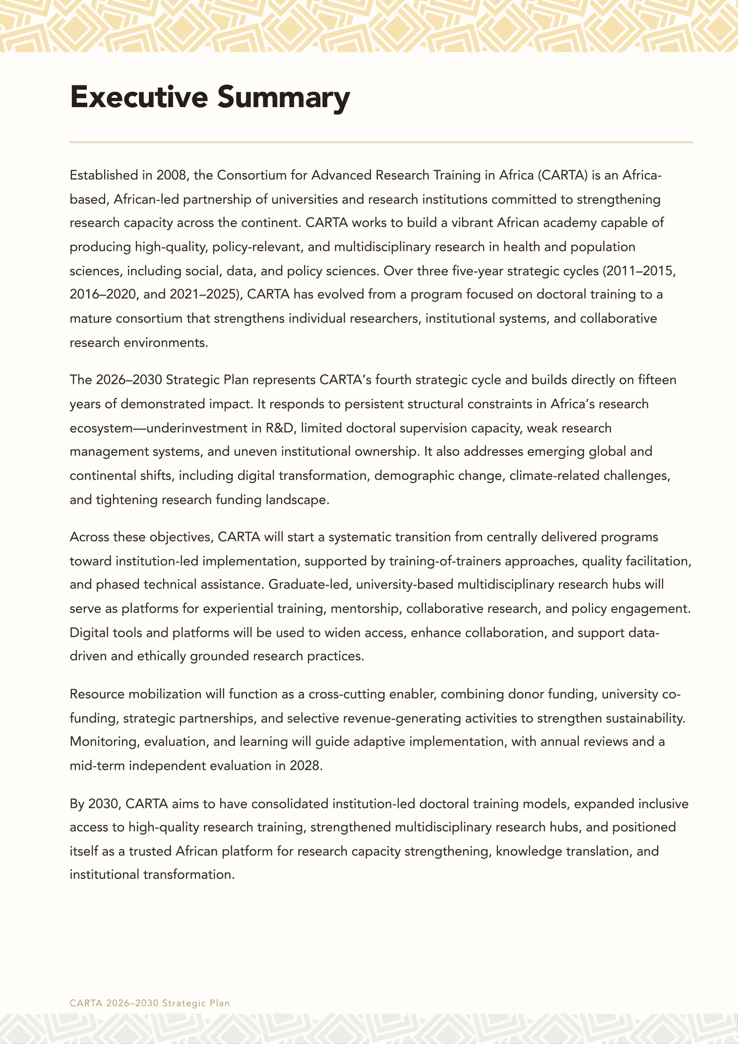 Page 4 of the CARTA Strategic Plan 2026 to 2030