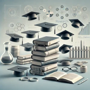 DALL·E 2024-08-14 15.23.38 - A default featured image for a fellowship blog page. The image includes a few graduate caps, possibly mid-air, symbolizing academic achievement. In th